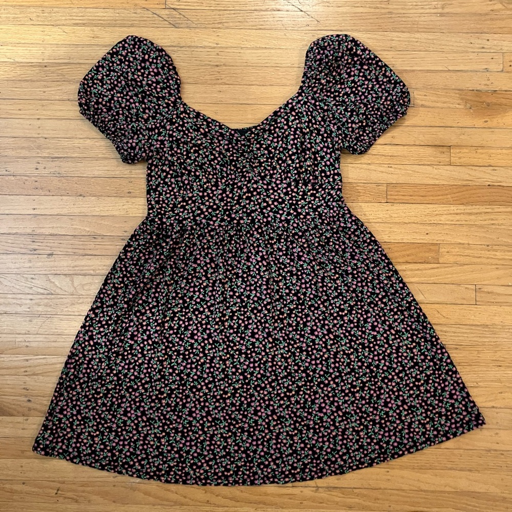 Women’s M Urban Outfitters Black Dress with Pink, Orange & Green Floral Pattern